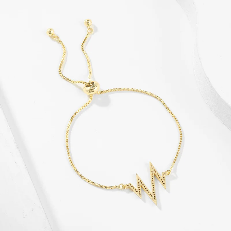 Gold-plated Brass Lightning Charm Bracelet Women 2022 New Fashion CZ Box Chain Adjustable  Simple Pretty Nice Cute Jewelry Gift