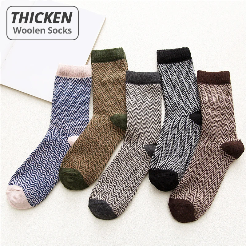 HSS Brand 5 Pairs Winter Men\'s Socks Thicken Sheep\'s Wool Socks Warm Men Retro Style Colorful Fashion Man Socks For Snow boots