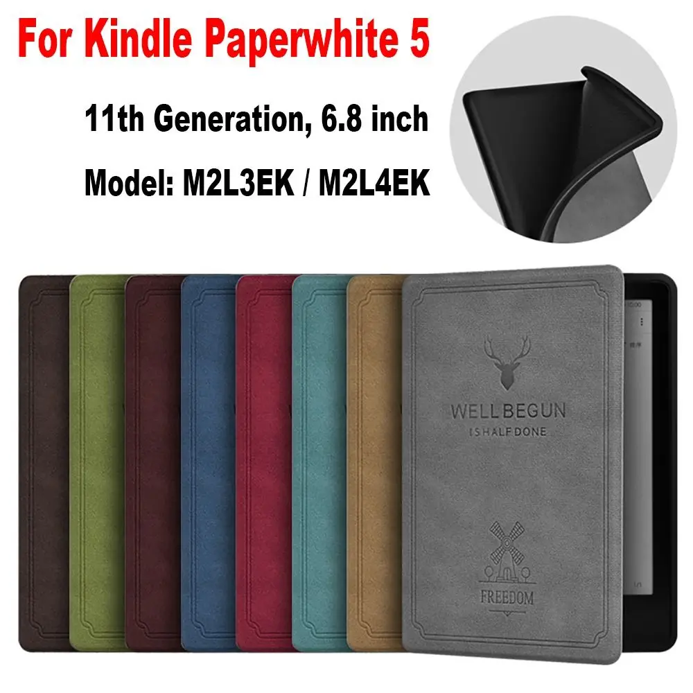 

PU Leather 6.8 inch Smart Case Funda Auto Sleep/Wake E-book Reader Folio Cover Shockproof Retro for Kindle Paperwhite 5