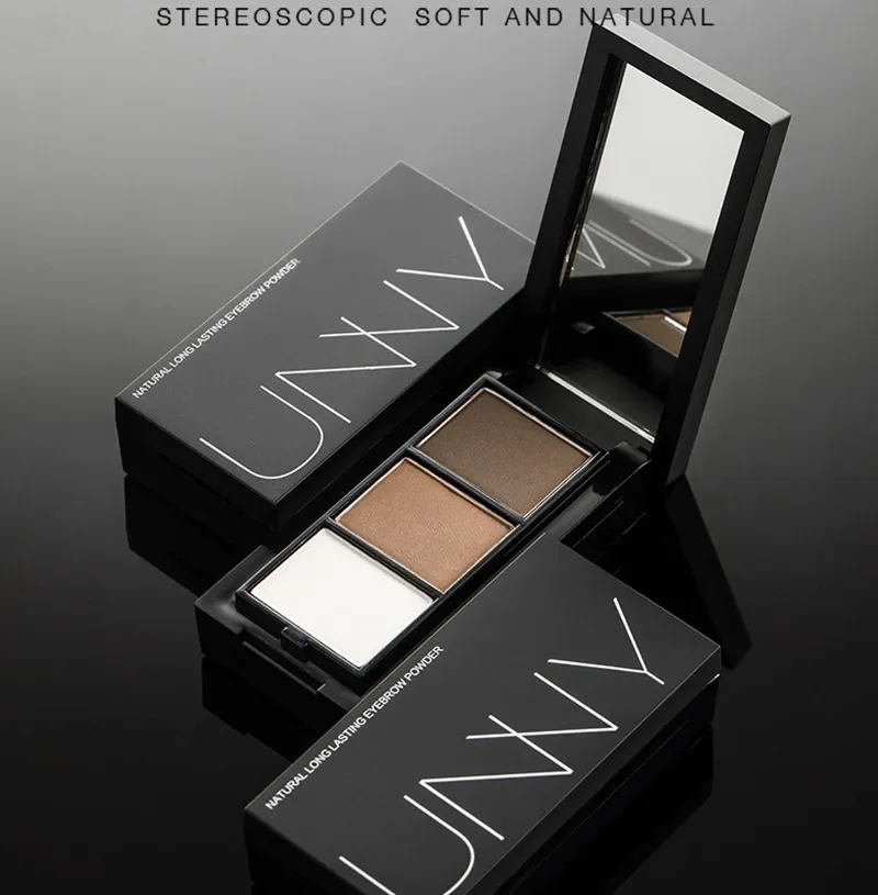 UNNY 3 in 1 Eyebrow Powder Makeup Palette Gel Waterproof for Eyebrow Enhancer Nose Shadow Contour Cosmetic Brush Mirror