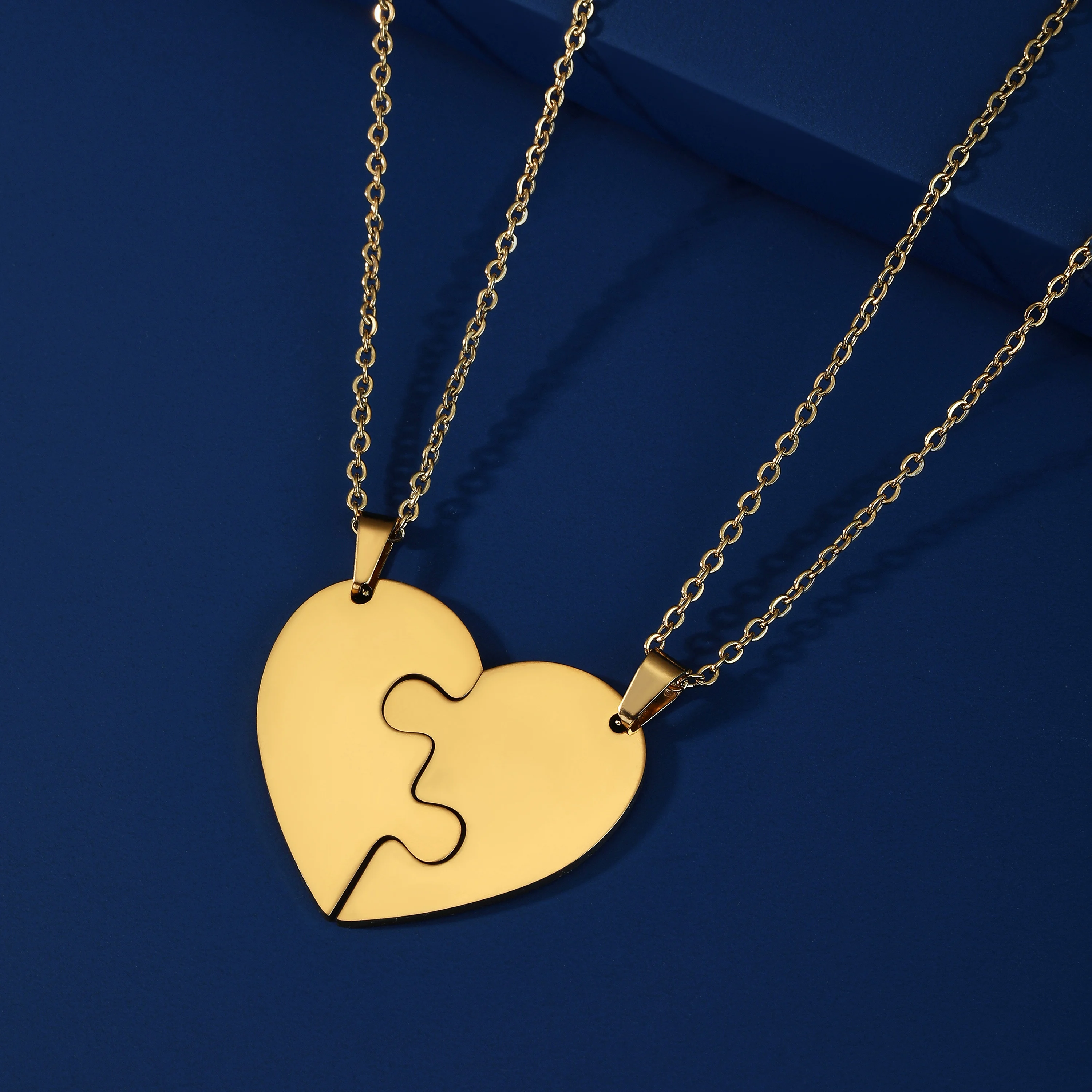 Kkjoy Fashion Stainless Steel Gold Color Puzzle Heart Pendant Necklace For Women Men Jewelry Couple Lover's Gift Wholesale