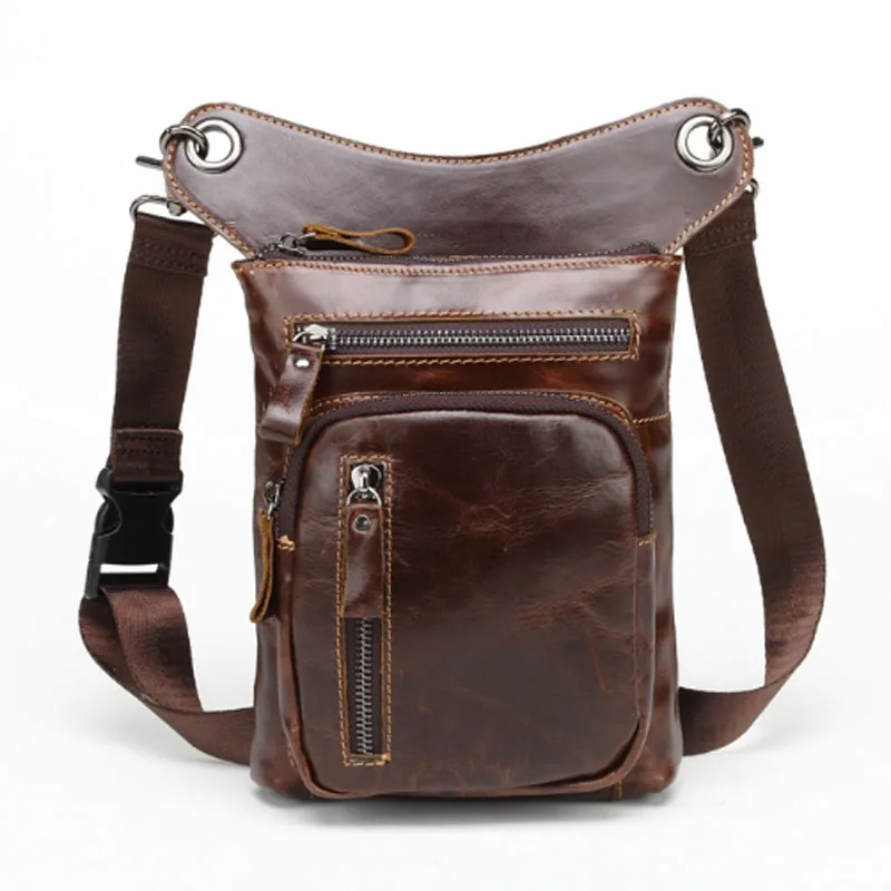 Men Cow Leather Thigh Drop Leg Bag Men Military Motorcycle Hip Belt Fanny Pack Waist Bags Genuine Leather  Messenger Bag New