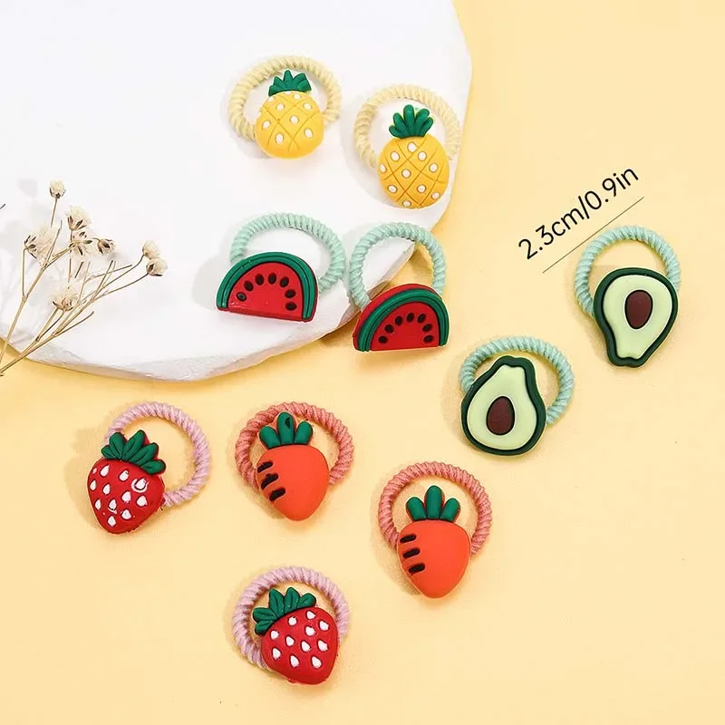 Oaoleer 10Pcs/set Cute Cartoon Animal Fruit Elastic Hair Bands For Kids Girls Avocado Rubber Band Ponytail Hold Hair Accessories