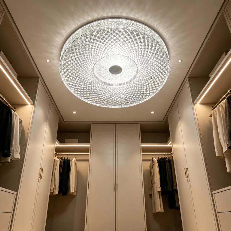 Modern Crystal Flush Mount Lamp, Transparent Diamond-Cut Pattern, Energy-Saving Eye Protection, Easy Install for Entryway