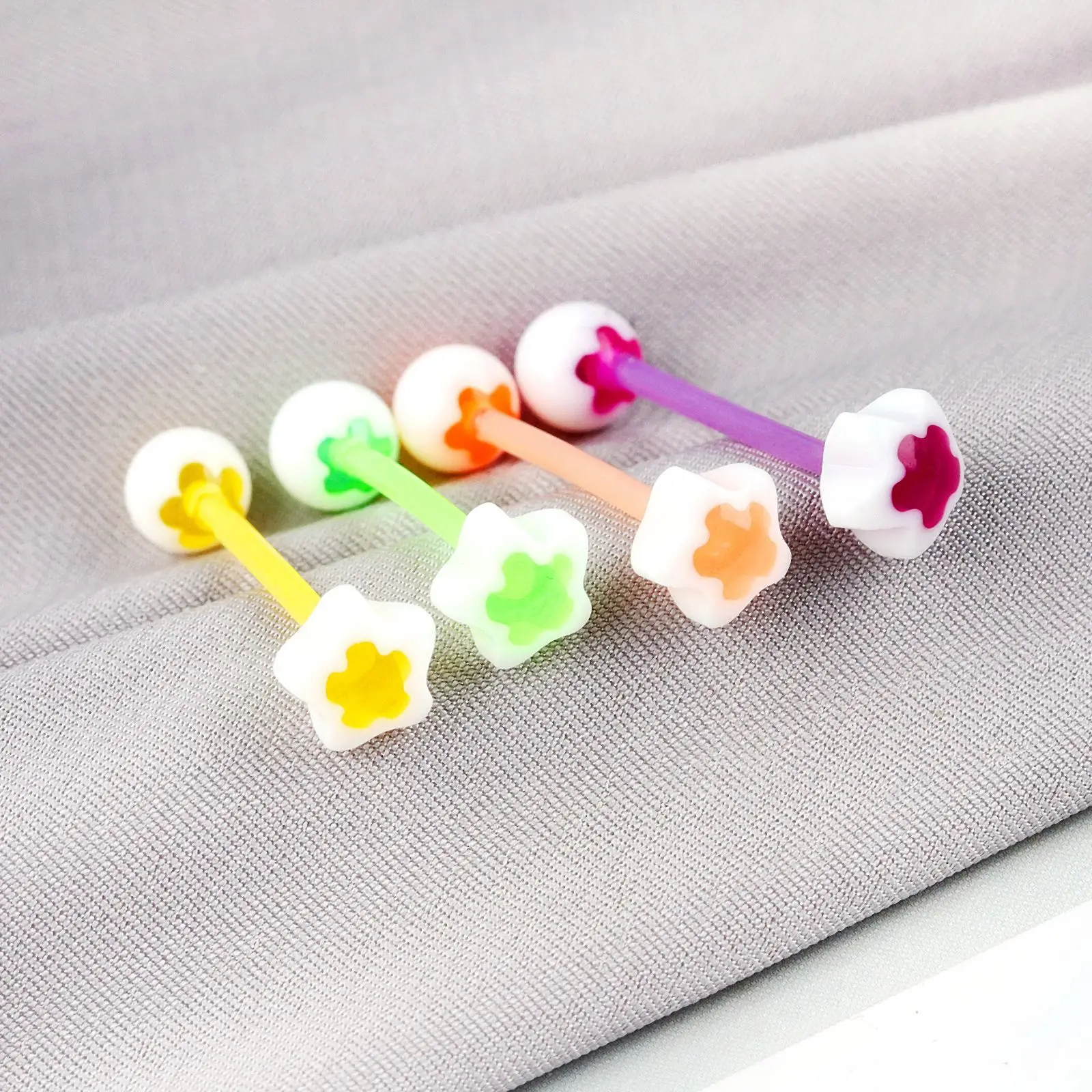 10Pcs color love flower tongue nail breast ring acrylic tongue ring body piercing jewelry