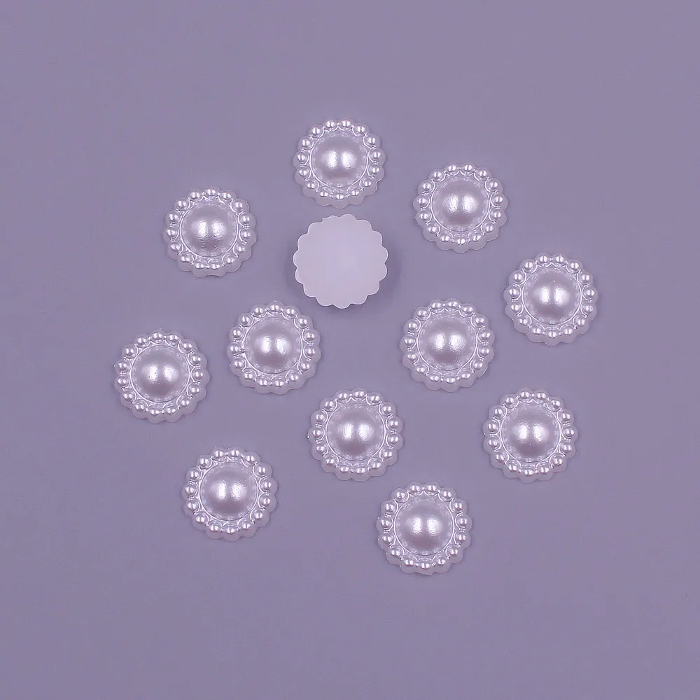 11MM 100pcs flower Shape Loose Beads ABS Imitation Half Round Pearl Flatback Beads DIY Jewelry Scrapbook Decoration