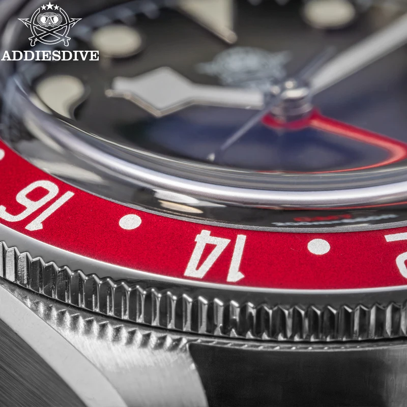 ADDIESDIVE 39MM GMT Męski Zegarek AD2044 20Bar Wodoodporny BGW9 Super Luminous Bubble Mirror Glass Zegarki Kwarcowe Reloj Hombre