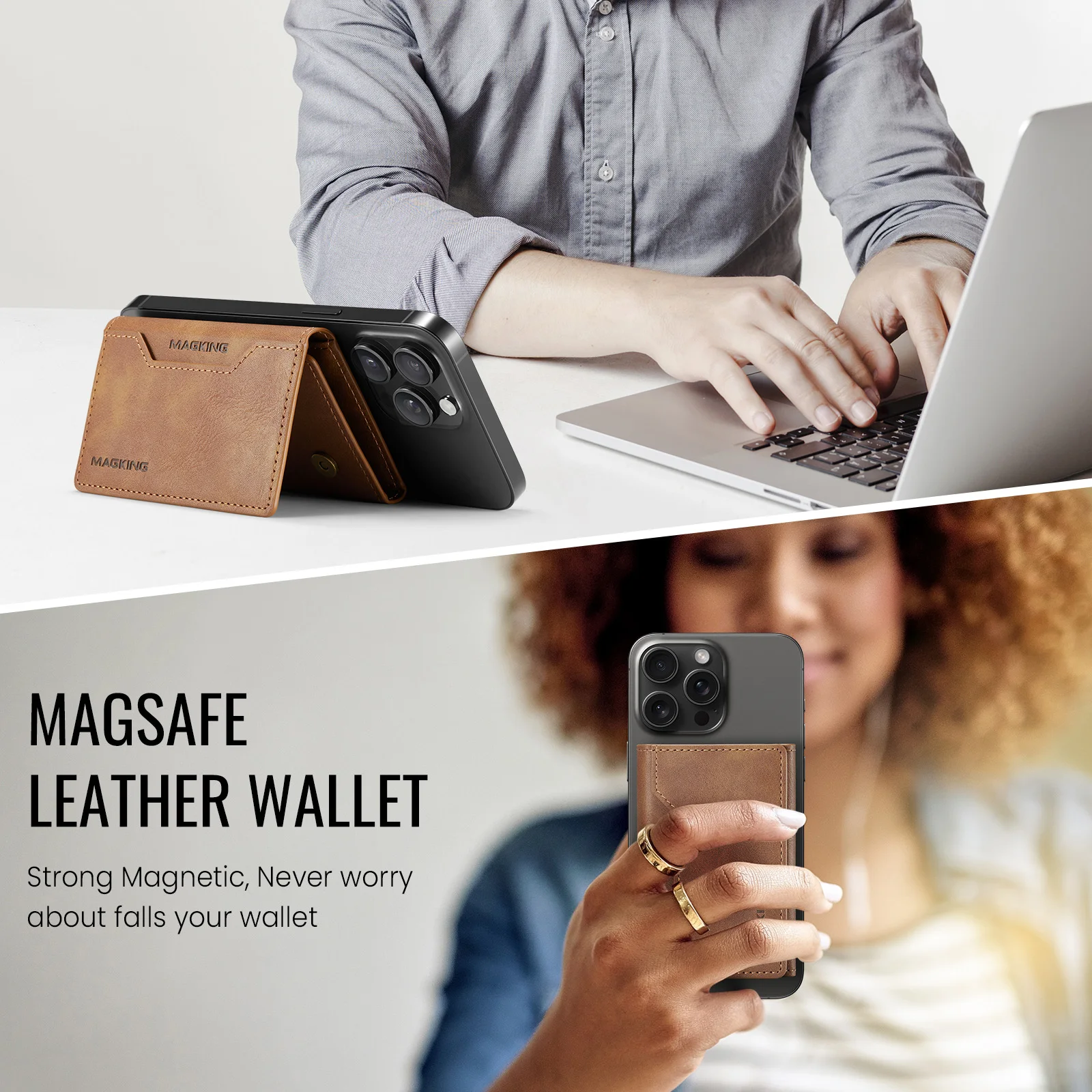 EUCAGR for phones or phone cases with magnetic suction function,RFID Shielded ultra-thin magnetic card holder with 8 card slots