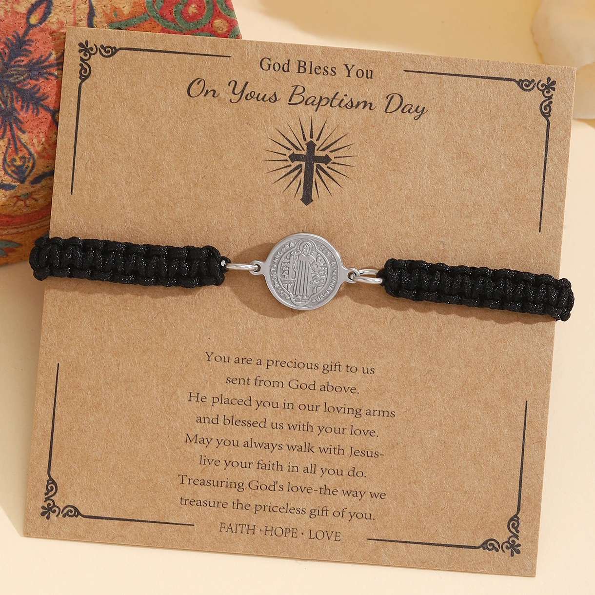 

Catholicism Saint Benedict Cross Bracelet For Women Men Adjustable Hand Rope Holy Pray Bless the Baptism Bracelets Jewelry Gift