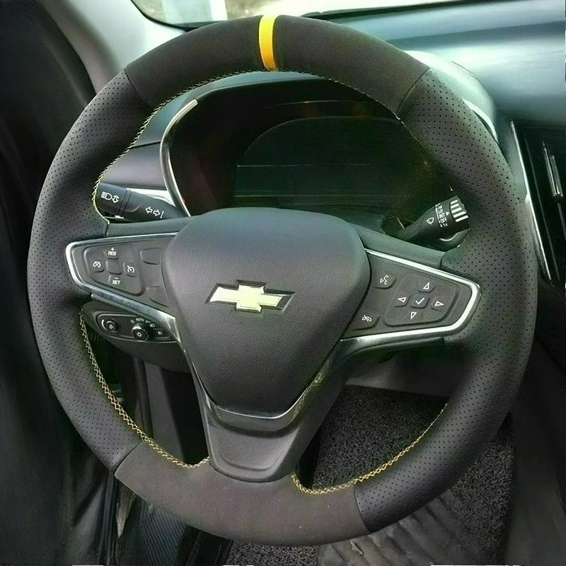 

For Chevrolet Cruze 2014-2018 Volt 2014-2019 Hand-stitched genuine leather black suede Non-slip car steering wheel cover