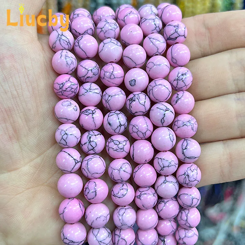 Perline con motivo ondulato rotondo in pietra turchesi rosa per set di gioielli Accessori fai da te Bracciali Orecchini 15 \