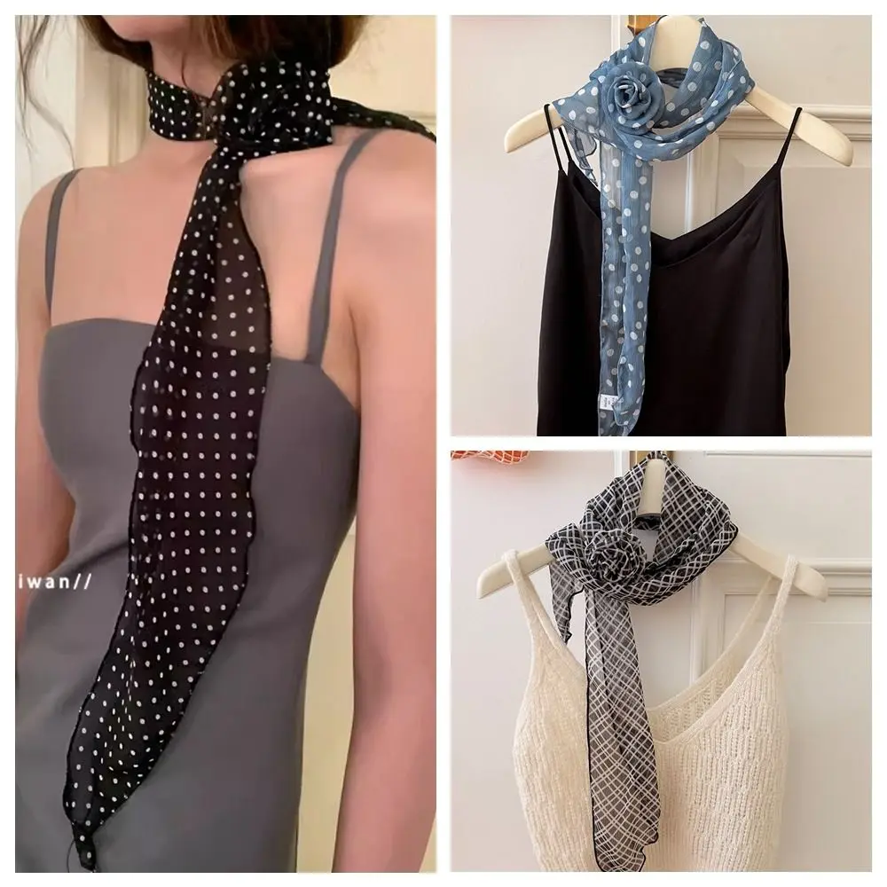 

Bow Ties Long Silk Scarf Cravat Neckerchief Decoration Polka Dot Scarves Collocation Clothing Accessories Wrap