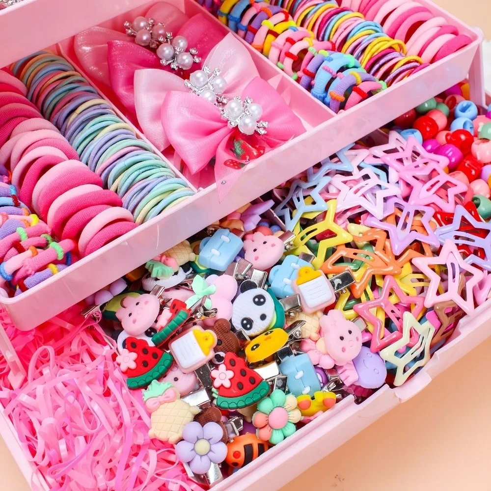 

546Pcs Bow High Elastic Hair Accessories Set No Hurt Hair Colorful Hair Clips Hair Ties Princess Gift Set