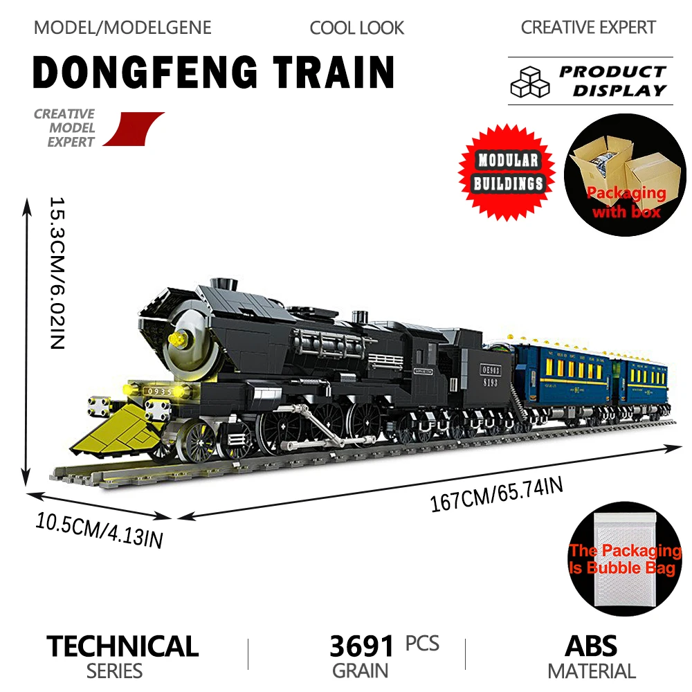 Technical Steam Dongfeng Train Model Building Blocks Bricks Retro Assemble Toy Ornament Collection Decor Desktop Exhibit Gift - view 6