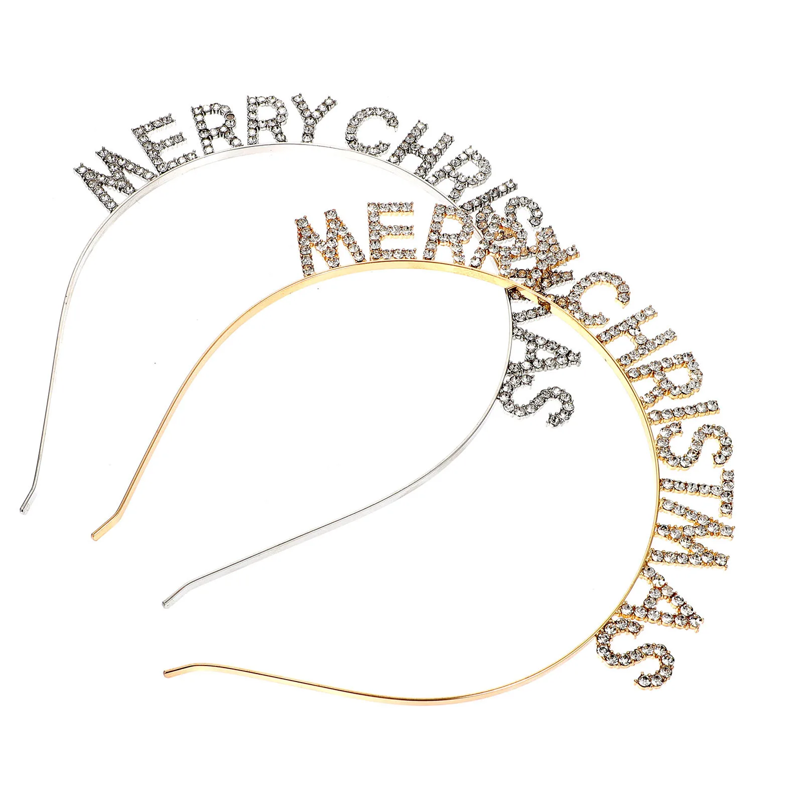 

2Pcs Water Drill Rhinestone Letter Hairbands Delicate Xmas Party Headwear Festive Decorative Hair Hoops New Year Headdresses