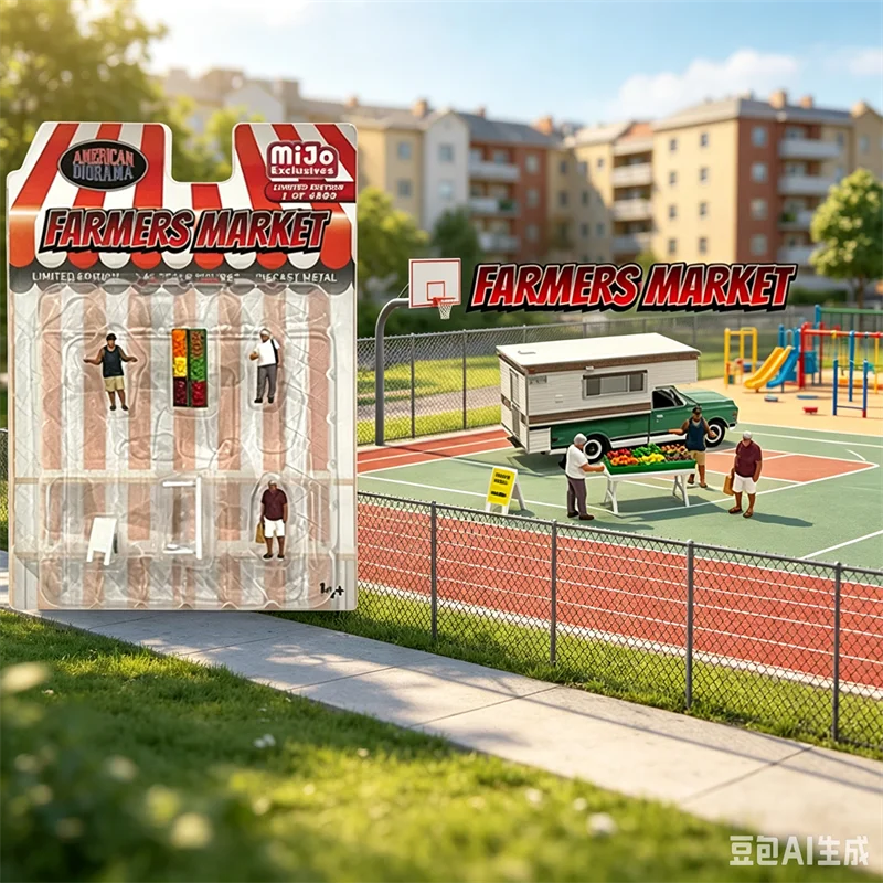 Modèle peint à l'échelle 1/64, marché des agriculteurs avec tabouret, accessoire de scène de légumes, collection de figurines miniatures DIY