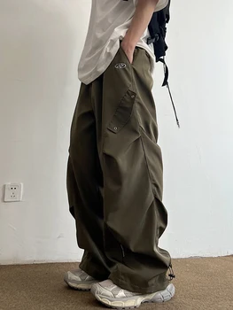 Techwear Parachute Cargo Broek Mannen Hip Hop Wijde Pijpen Broek Mannelijke Sneldrogend Streetwear Losse Oversize Koreaanse Hip Hop