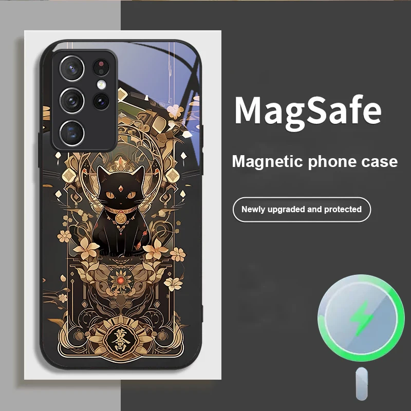 

Fantasy Lucky Cat Blue For Samsung S25 S25 Edge S25Ultra S8 9 10 20 S21 Pro S22 Plus S23 FE S24 Ultra Magsafe Glass Phone Case