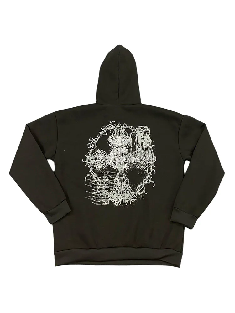 Américain rétro lâche personnalité impression pull automne et hiver saison à capuche à manches longues pull top Y2K vêtements