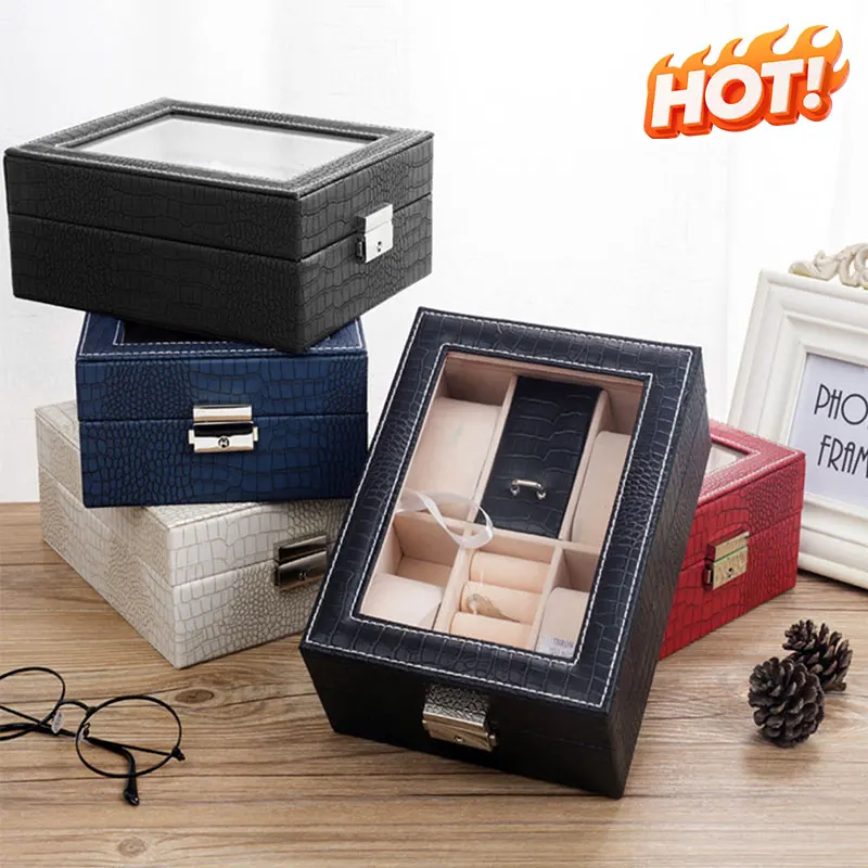 

Многосекционная подарочная коробка для часов и украшений, деревянная кожаная шкатулка для часов в традиционном стиле, коробка для хранения часов, подарочный футляр для часов с замком