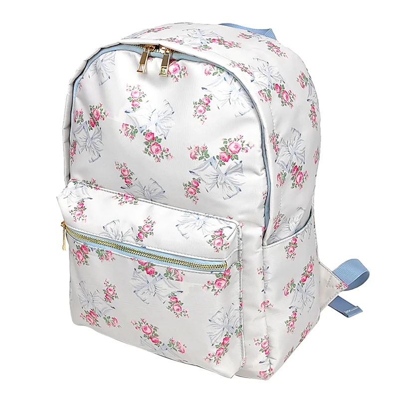 

Waterproof Nylon Backpack Large Capacity Pink Bule Printed Bow Female Travel Sport Bag Backpacks Schoolbag for Teenage Girls