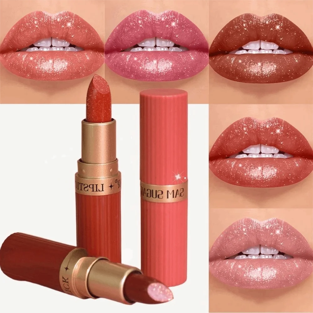 

Luxurious Waterproof Glitter Lipstick Long Lasting Non-Fade Lip Gloss Chocolate Brown Lipstick Cosmetics