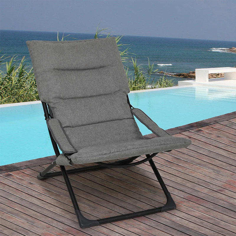 

Outdoor leisure furniture folding steel silla de playa plegable reclining beach chair with cushion