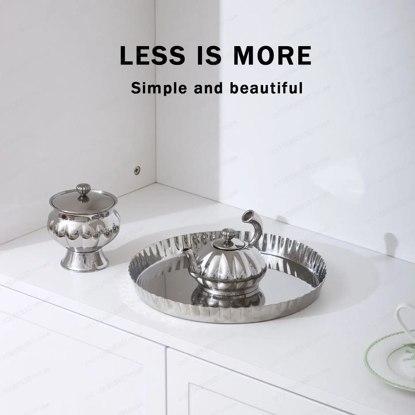 European 304 stainless steel teapot milk cup light luxury high-value dessert storage jar
