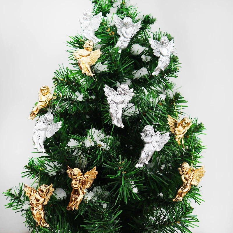 6 قطعة عيد الميلاد الحلي الذهب الفضة الملاك قلادة لطيف الملائكة تمثال شجرة عيد الميلاد الديكور للمنزل نافيداد 2023 السنة الجديدة هدية