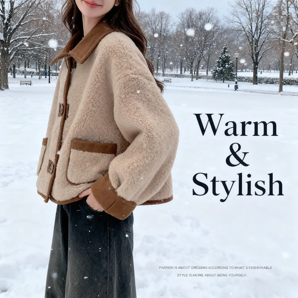 

Зимняя утолщенная куртка на флисовой подкладке, женский двусторонний носимый топ из овечьей шерсти