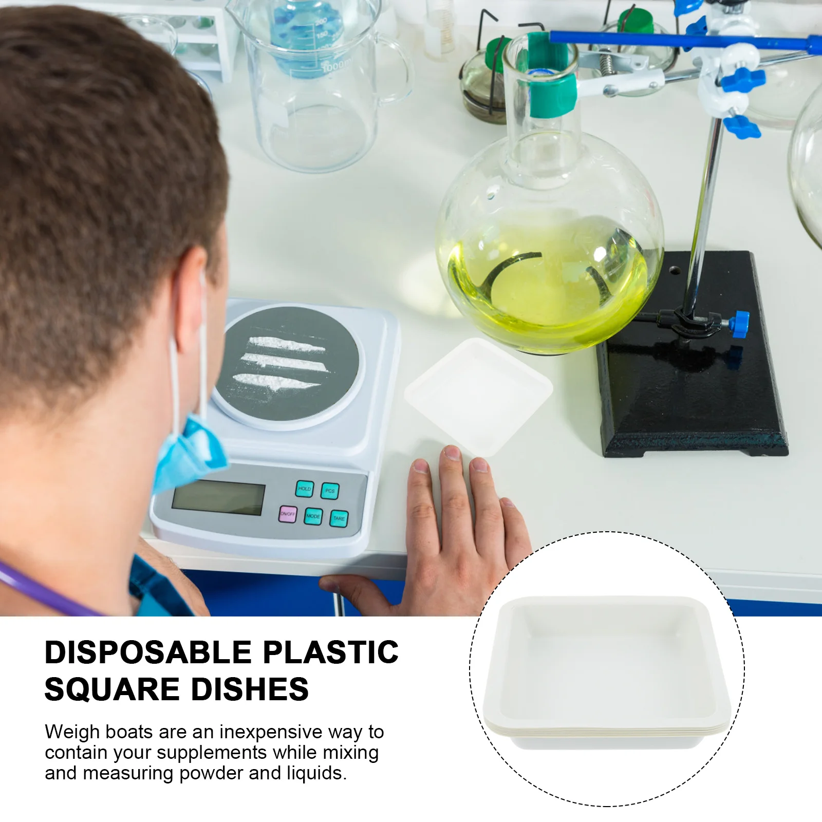 

10Pcs Plastic Weighing Dishes 250Ml Disposable Square Trays for Lab Use Stackable Smooth Surface Minimal Sample Loss