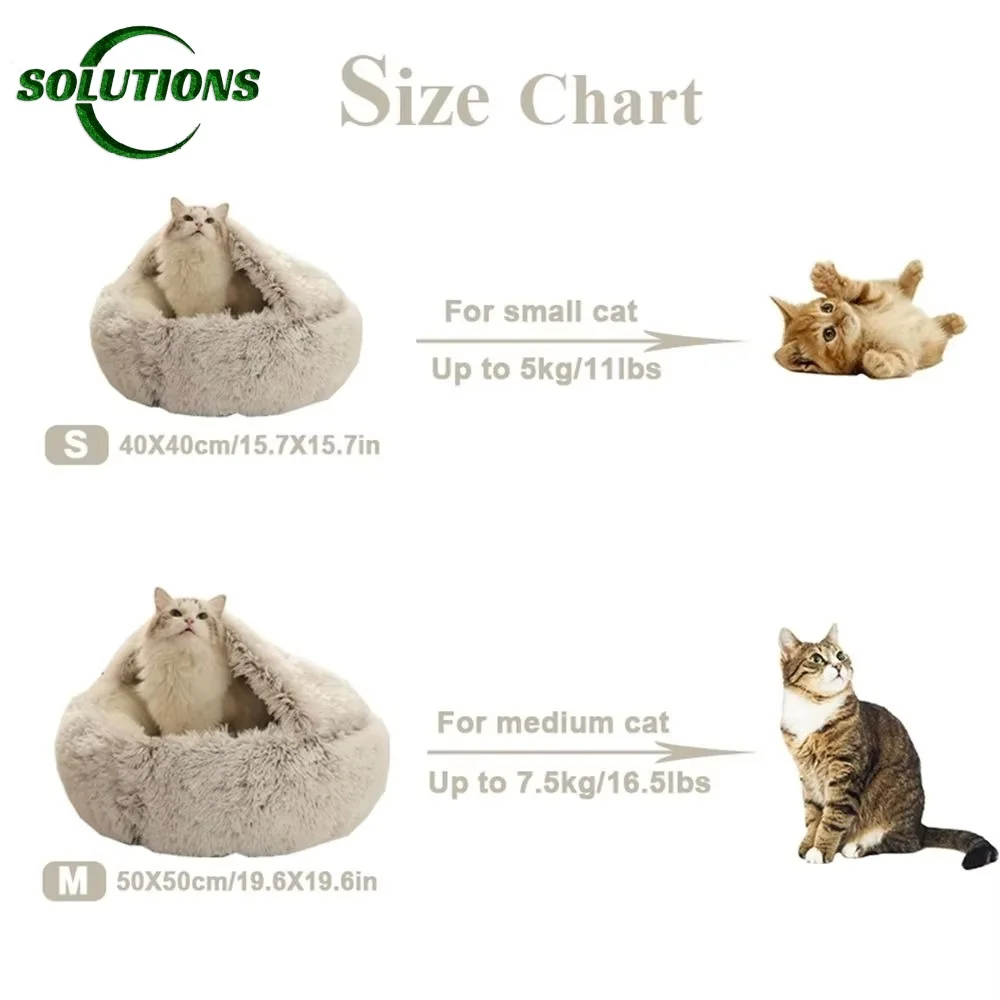 Cat Bed Soft Plush Covered Circular Enclosed Round Cat Bed Kitten Cushion Comfortable Sleep Bag Cat Nest Kennel For Small Pet 