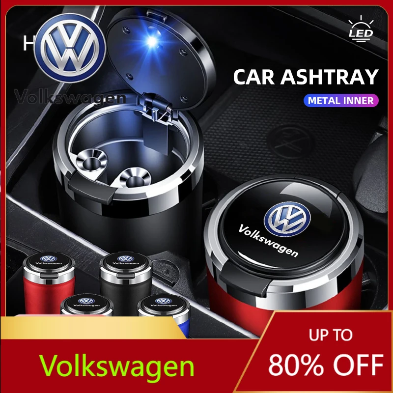 

For VOLKSWAGEN VW Car Cigarette Ashtray Cup With Lid With LED Light Portable Detachable Vehicle Ashtray For Volkswagen CC R-Line