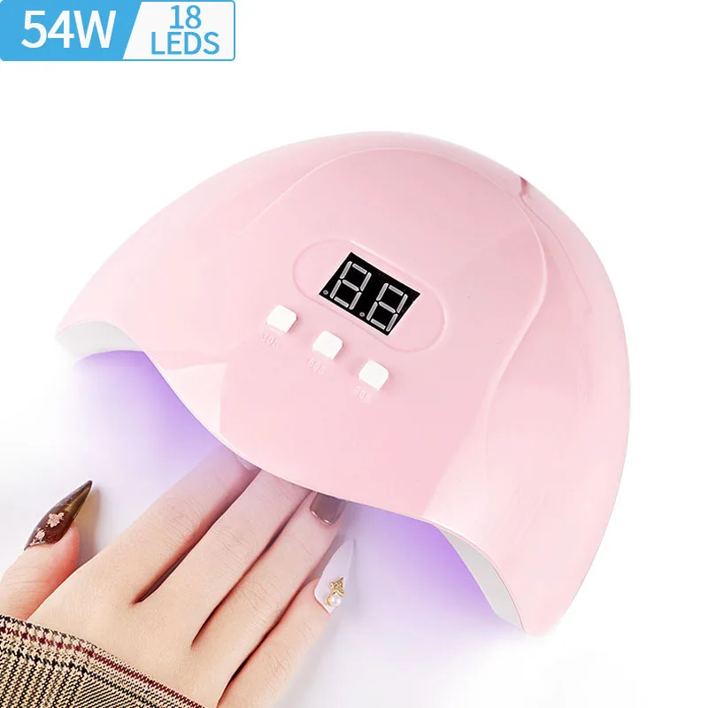 54W UV LED Nail Lamp 18pcs Dual Light Beads Gel Nail Dryer, 30s/60s/90s Timer LCD Display USB Powered Portable Nail Curing Light