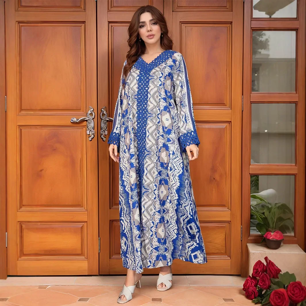 

Robe Muslim Dress Lace Splicing Loose New Middle East Arabian Maxi Dress Long Abaya Robe