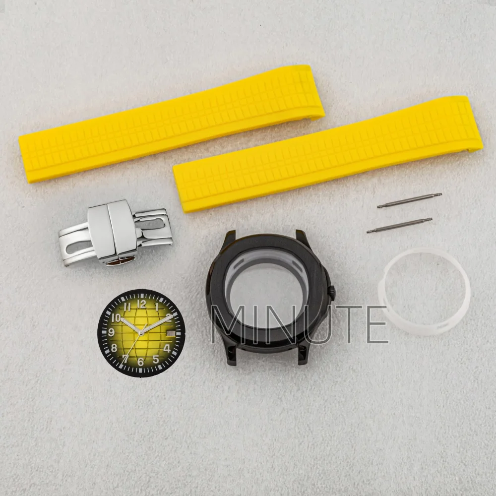 

42mm Black PVD NH35 Watch Case Rubber Strap 10Bar Waterproof For Aquanaut Nautilus NH34/NH36/NH38 Movement 32mm Dial Hands Parts