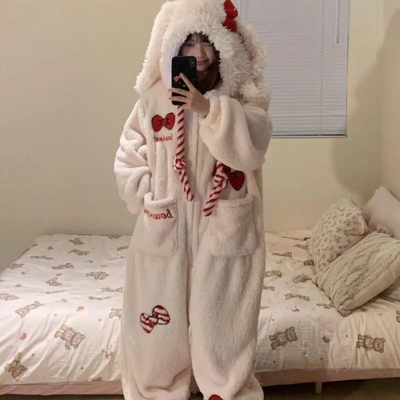 ملابس نسائية بيجامات لطيفة وجميلة مبطنة بالصوف ملابس منزلية شتوية سميكة طقم بيجامة منتج مريح موضة ملتصقة #1