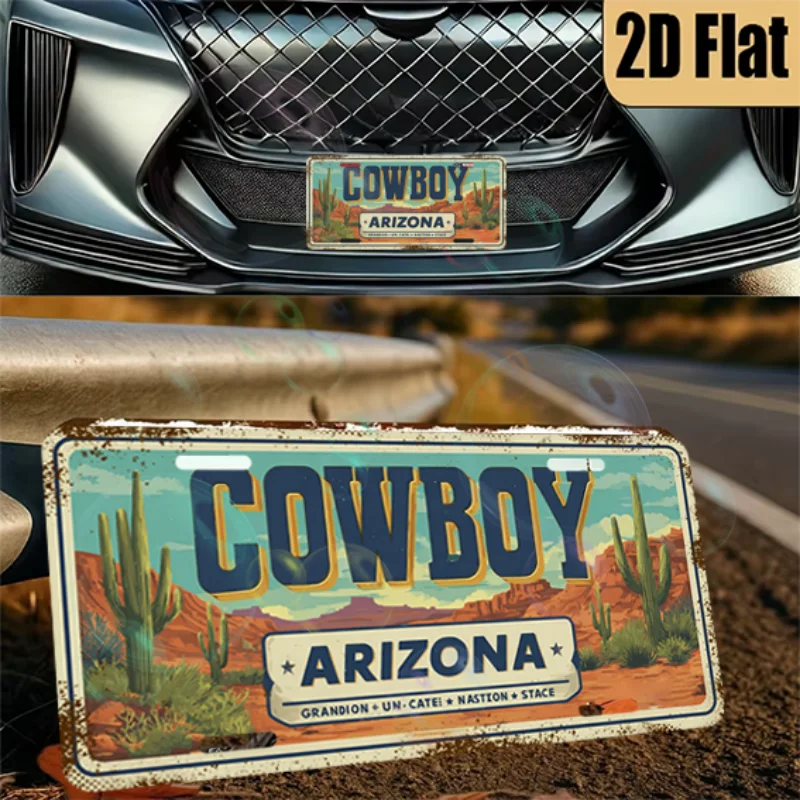 لافتات ديكور منزلي جديدة تمامًا، زينة عيد الميلاد، مقاومة للماء ومتينة، لافتة ألومنيوم عتيقة مستطيلة: "Arizona Cowboy"