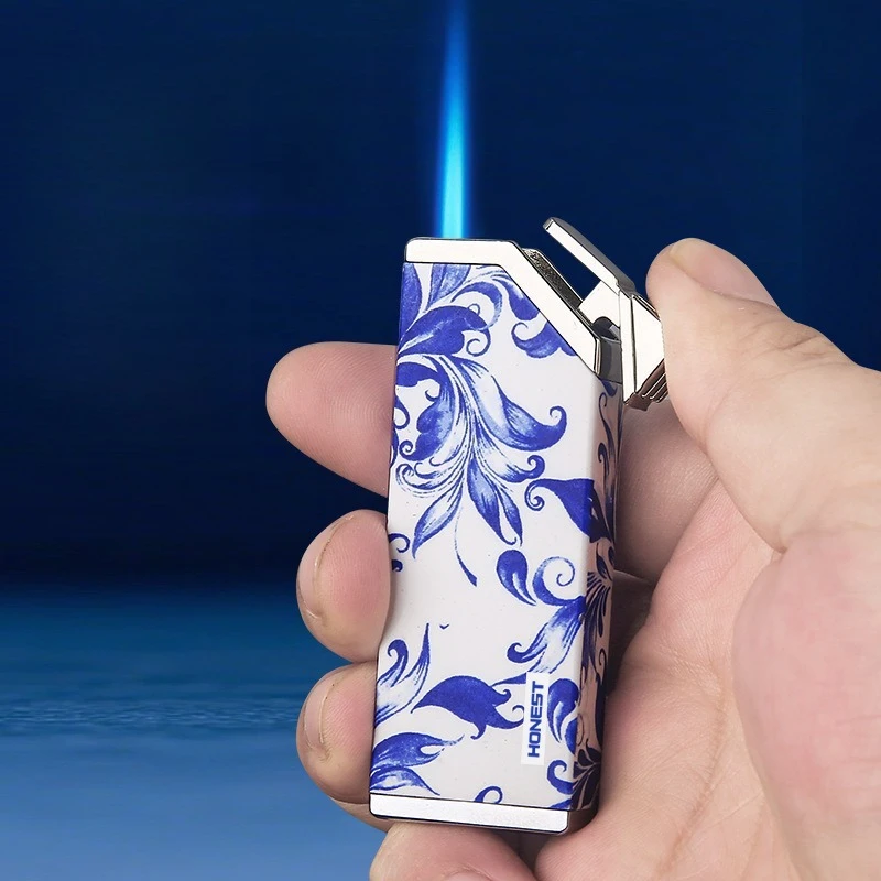 Briquet gonflable coupe-vent de série porcelaine bleue et blanche de Style chinois, outil d'allumage de Moxibustion de cigare