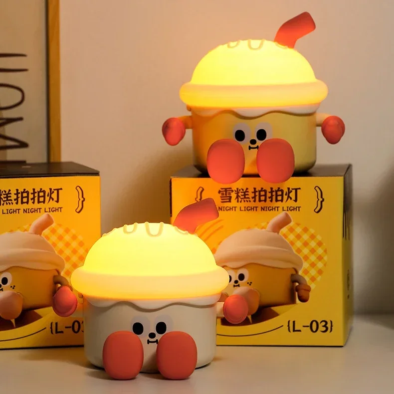 Criativo Ice Cream Silicone Night Light, Carregamento USB, Três Níveis de Brilho, Luz do sono das crianças, personalizado