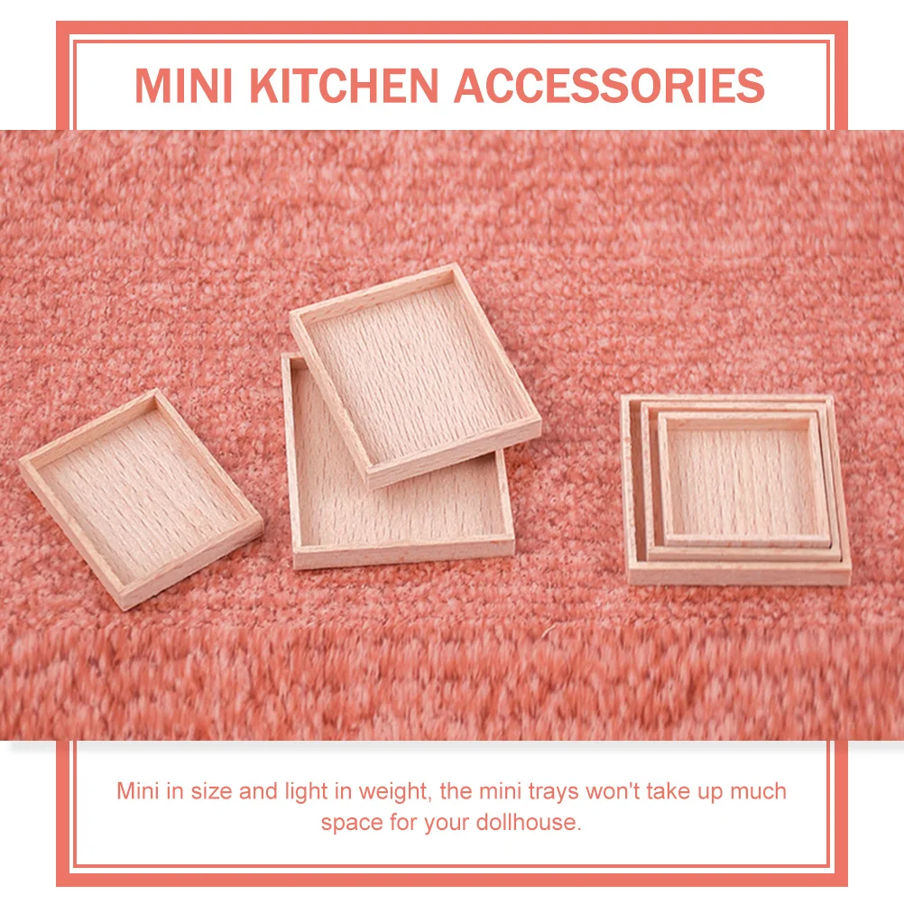 Bandeja de comida de 3 uds., Mini bandejas de madera para servir palés, almacenamiento en miniatura 1/12 05X45X53CM, accesorios de cocina, casa de