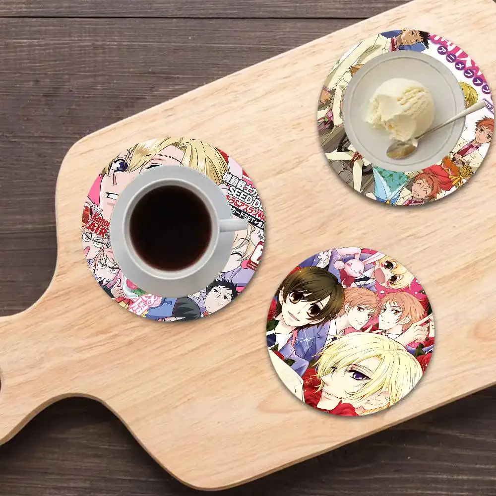 Anime O-Ouran High School Host Club Round Coasters Insulated Durable Cups Plate Mats Home and Decoration Kitchen Utensils