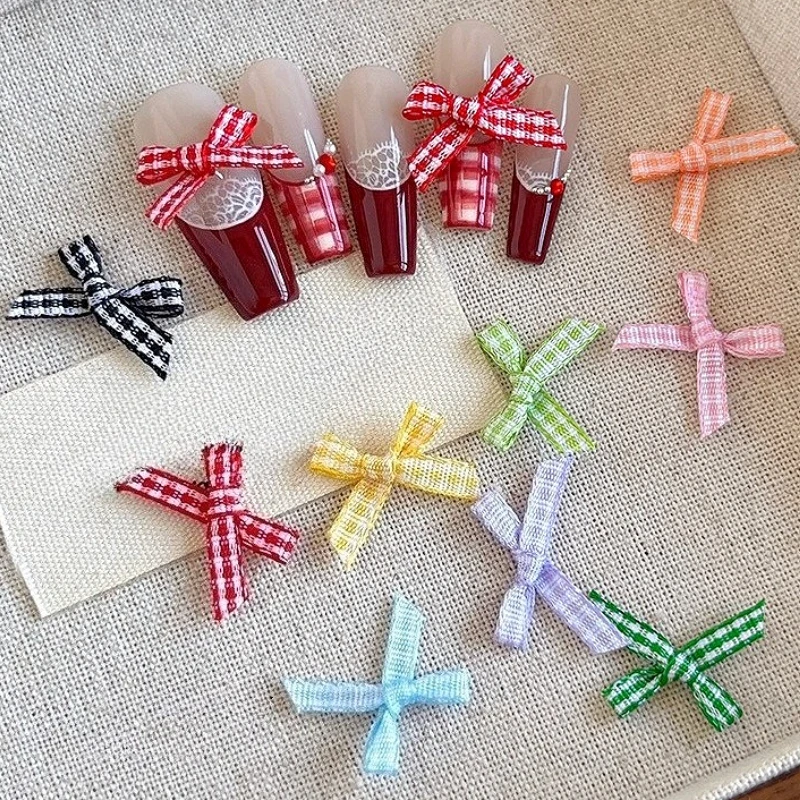 

Thousand Bird Grid Fabric Bowknot Love Heart Organza Bow Tie Mesh Ribbon French Nail Art Decorations Charms Manicure Accessories