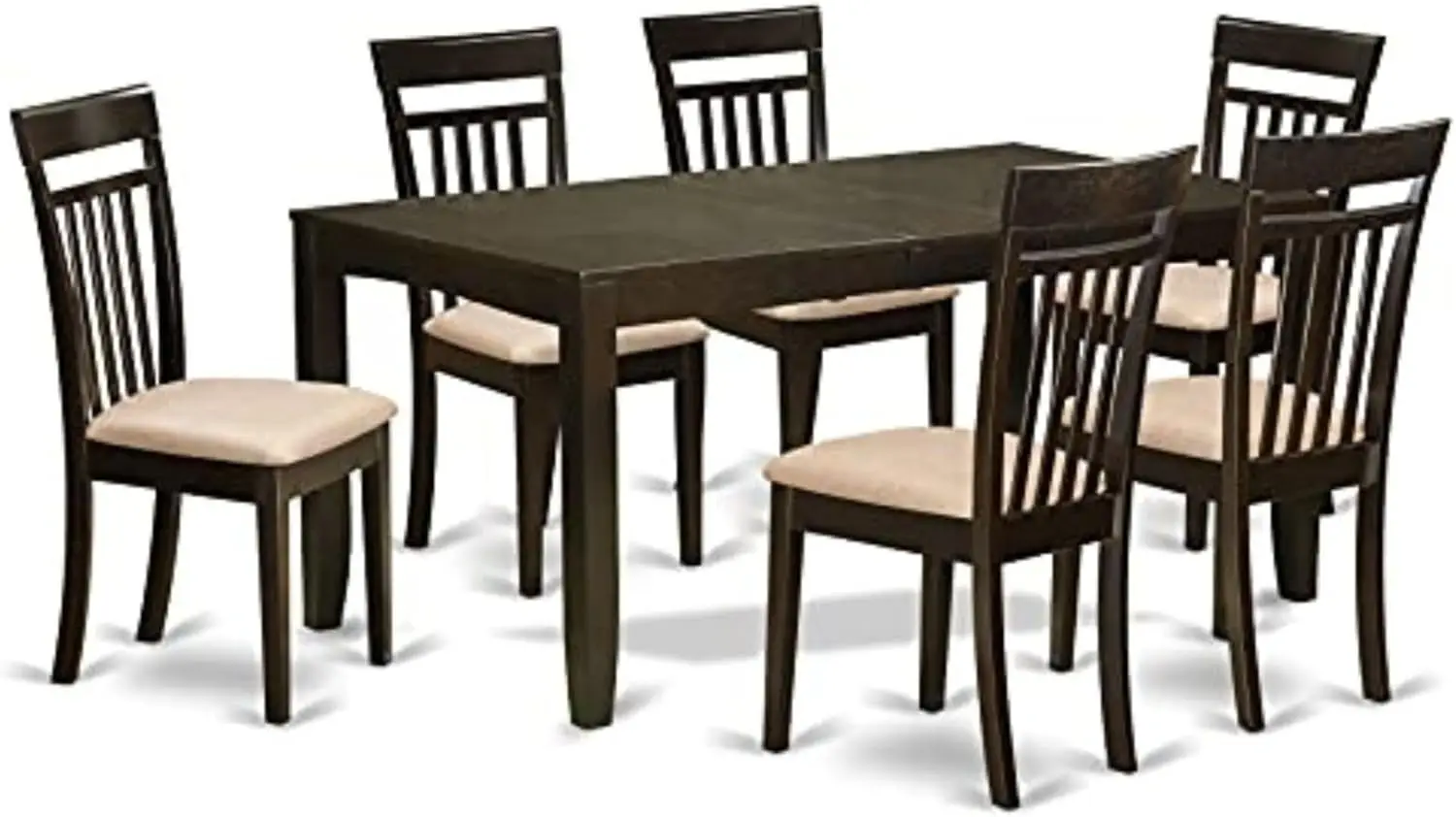 7 Piece Room Set Consist of a Rectangle Wooden Table with Butterfly Leaf and 6 Linen Fabric Kitchen Dining Chairs,