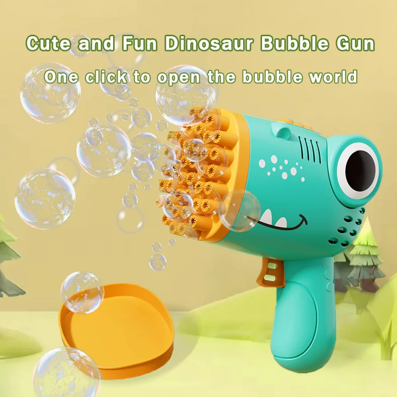 Handheld Dinosaur Bubble Machine Pistola elétrica, brinquedo de festa de casamento ao ar livre sem água bolha, 40 buracos