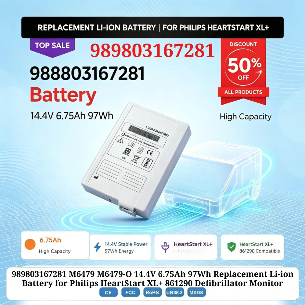 989803167281 M6479 M6479-O 14.4V 6.75Ah 97Wh Replacement Li-ion Battery for Philips HeartStart XL+ 861290 Defibrillator Monitor