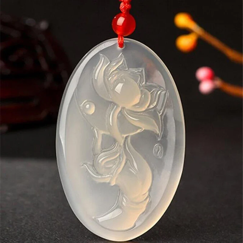 Natural Chalcedony Lotus flower Jade Pendant Jewelry lucky Exorcise evil spirit Auspicious Amulet Pendant Fine Jewelry