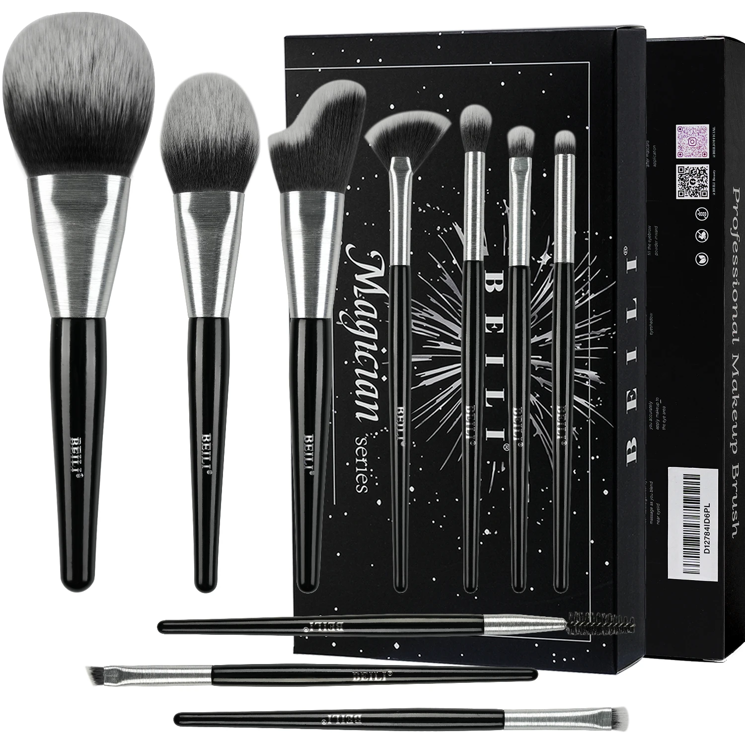 10pcs Custom Logo Makeup Brush Set Natural Hair Black Handle Private Label Professional Wholesale Crease Smudging Brush
