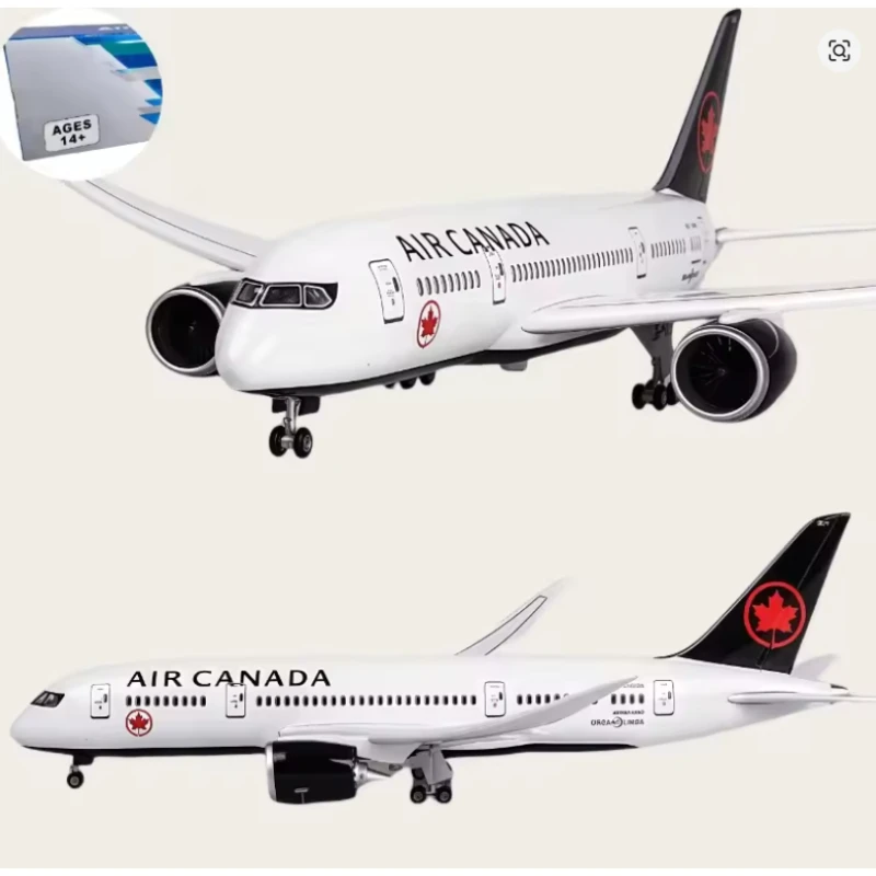 Modelo de resina fundida a escala 1:130 de 43cm, avión de canadá aerolíneas B787, avión Dreamliner con exhibición de colección de luces y ruedas