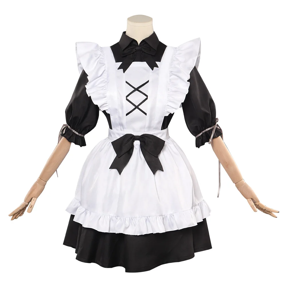 Lolita vestido de empregada cosplay meninas traje mulher kawaii vestido longo bonito roleplay roupa curta halloween carnaval festa terno